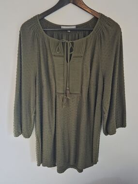 Daniel Rainn Olive Green Textured Peasant Blouse Tassel Detail Plus Size 2x
